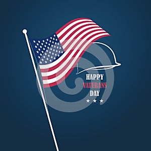 Vector illustration dedicated to veterans day in the USA on a dark blue gradient background. Happy veterans day. Poster