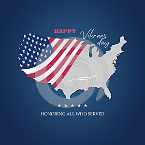 Vector illustration dedicated to veterans day in the USA on a dark blue gradient background. Happy veterans day. Poster
