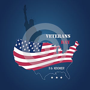 Vector illustration dedicated to veterans day in the USA on a dark blue gradient background. Happy veterans day. Poster