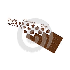 Vector illustration dedicated to the world chocolate day. Chocolate bar with flying chocolate stars. Isolation on a