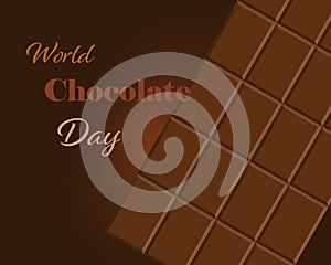 Vector illustration dedicated to the world chocolate day. Dark chocolate bar on a dark brown background with a gradient