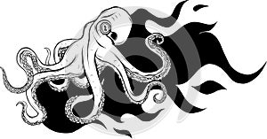 vector illustration Deep Sea Octopus Monochrome Logo