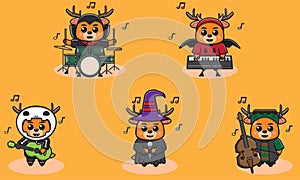 Vector illustration of Deer Halloween music band