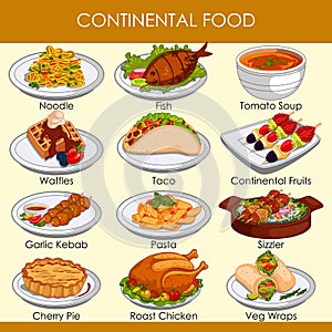 Vector illustration of delicious Continental Food