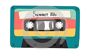 Vector illustration depicting a retro cassette tape and the inscription \