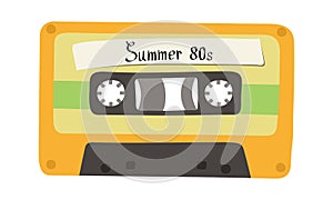 Vector illustration depicting a retro cassette tape and the inscription \