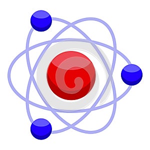Vector illustration depicting a stylized atom with electron orbits and colorful nuclei for science concepts