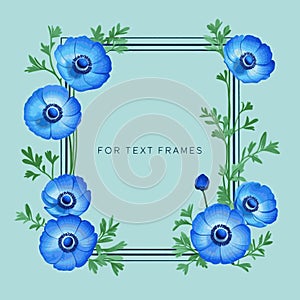 Vertical frame with blue anemones. vector illustration.