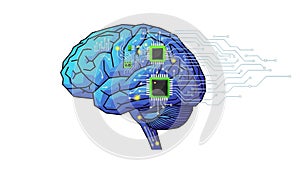 Artificial Intelligence Brain with Circuitry and Microchips