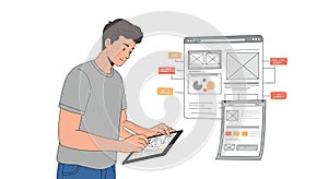 Web Designer Working on Tablet and UI Mockups