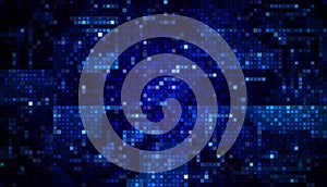 Vector Illustration design. Blue matrix binary datum code, grid pixel pattern background. Digital data futuristic technology