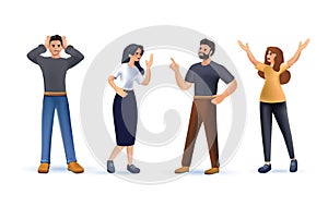vector illustration design concept on white background. a set of a couple of people quarrel and swear 3D illustration.