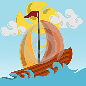 Sailing boat illustration on the ocean photo
