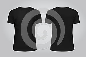 Vector illustration of design template black men T-shirt, front and back on a light background. Contains