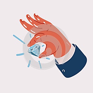 Vector illustration of diamond gem in hand, luxury crystal or brilliant