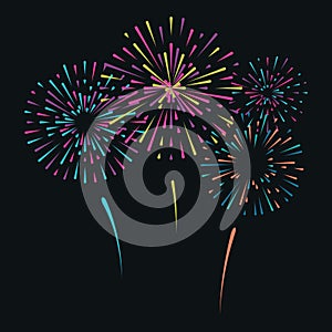 Vector illustration with different colorful fireworks
