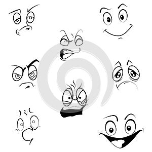 Vector illustration of different facial expressions in cartoon style