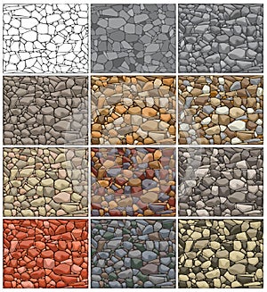 Vector illustration of different stone wall patterns