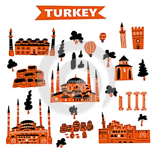 Vector illustration of different turkish attractions