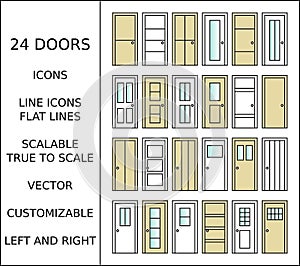 Vector illustration of different types of doors in flat style.