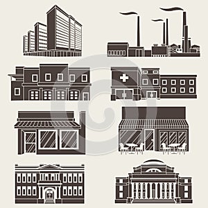 Vector illustration different urban industrial buildings in a flat style.