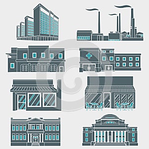 Vector illustration different urban industrial buildings in a flat style.