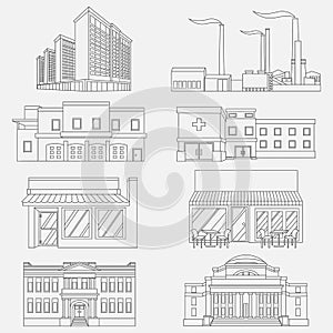 Vector illustration different urban industrial buildings in a flat style.