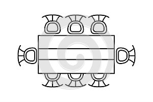 Dining table with six chairs in top view photo