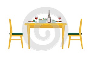 Vector illustration of a dinner scene. Stay at home concept