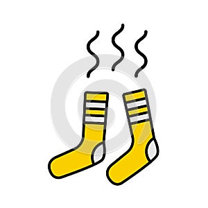 Vector illustration of dirty smelly no fresh yellow flat socks