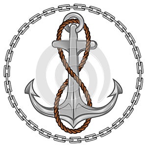 Anchor and rope vector surrounded by chains photo
