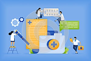 Vector illustration of Doctor Organizing Patient Records and Medical Documents. Efficient Patient Data Management by Doctor with