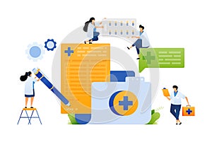 Vector illustration of Doctor Organizing Patient Records and Medical Documents. Efficient Patient Data Management by Doctor with