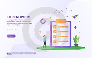 Vector Illustration of Document Check concept. Businessman is checking documents so there are no mistakes