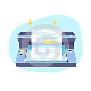 Vector illustration of a document printer with a light blue background