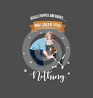 Vector illustration of a dog with a child.Beagle puppy.