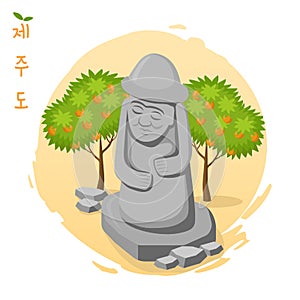 Vector illustration of Dol hareubang, Jeju iconic statue. Jeju-do written in Korean character