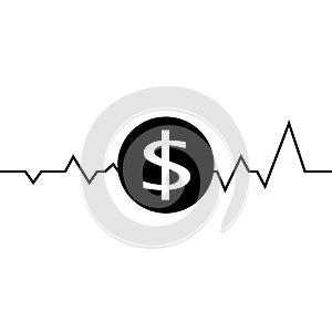 Vector illustration of dollar one line drawing, minimalism art. Fluctuation in the exchange rate of the dollar