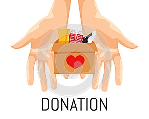 Vector Illustration of Donation Box with Footwear