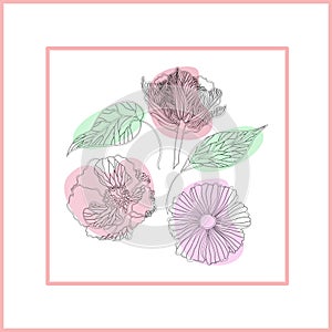 Vector illustration with doodle flowers in frame