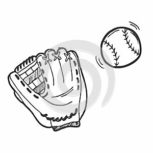 vector illustration in doodle style. baseball. simple drawing of glove and baseball ball