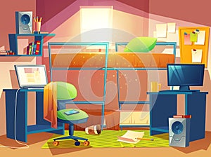 Vector illustration of dorm room with furniture