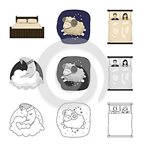Vector illustration of dreams and night sign. Set of dreams and bedroom stock vector illustration.