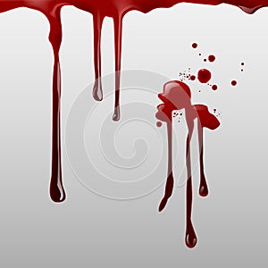 Vector illustration of dripping blood and set of different gore splashes, drops and trail on background