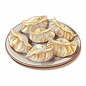 Vector Illustration Of Dumplings With Broccoli And Garlic