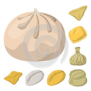 Vector illustration of dumplings and food  sign. Collection of dumplings and stuffed vector icon for stock.