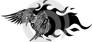 vector illustration of eagle with flames design