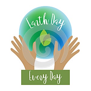 Vector illustration Earth Day, planet green with blue, banner, backdrop. Postcard with the inscription. Logo. Isolated