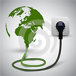 Vector illustration of earth globe with power cable