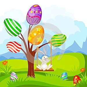 Easter Bunny swinging on Egg Tree